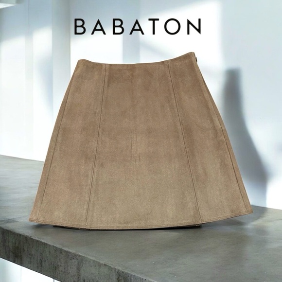 Aritza Babaton, Modern Mini Faux Suede Skirt, Size 0, Light Tan - Picture 1 of 10